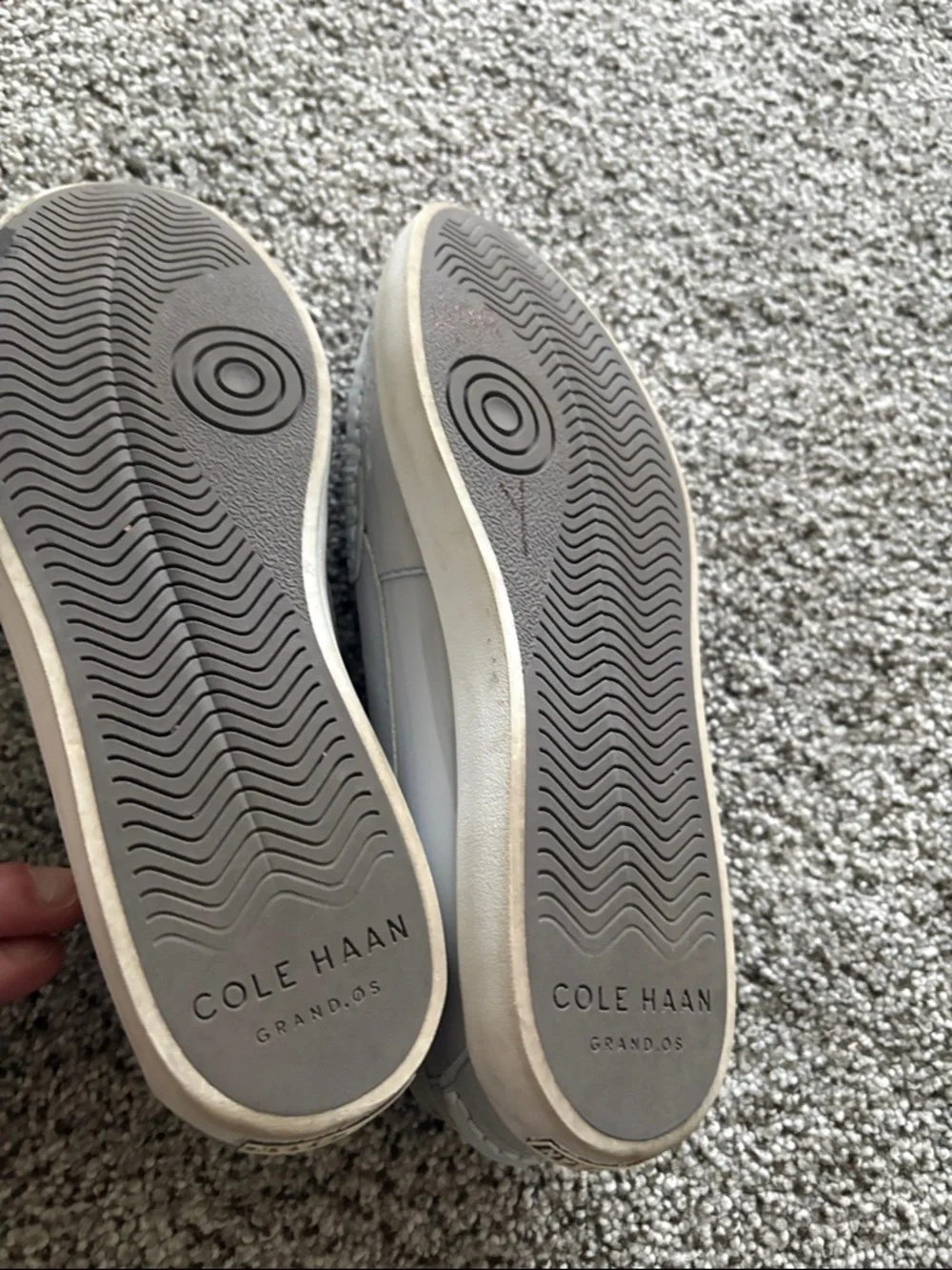 Cole Haan Light Gray Patent Penny Loafers with White Sole